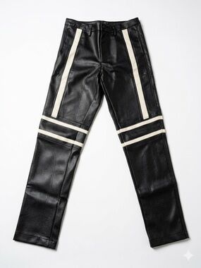 Forever 21 Black Faux Leather Pants with Cream Racing Stripes